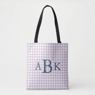 Tote Bag Lilas Gingham Monogrammé Violet