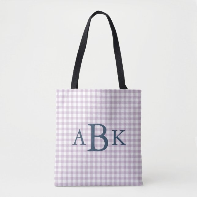 Tote Bag Lilas Gingham Monogrammé Violet (Devant)