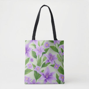 Tote Bag Lilies Violettes Vibrantes Avec Feuilles Vertes