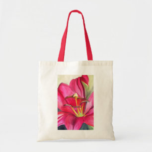 Tote Bag Lily alerte rouge peinture de fleurs à l'aquarelle