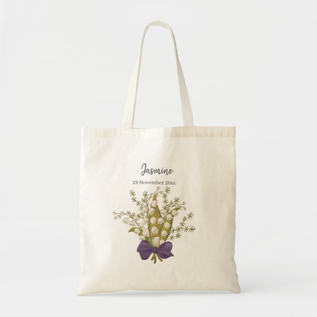 Tote Bag Lily Of The Valley Bouquet avec Bow pourpre (Devant)