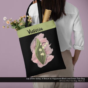 Tote Bag Lily of the Valley Happiness Personnalisé Black