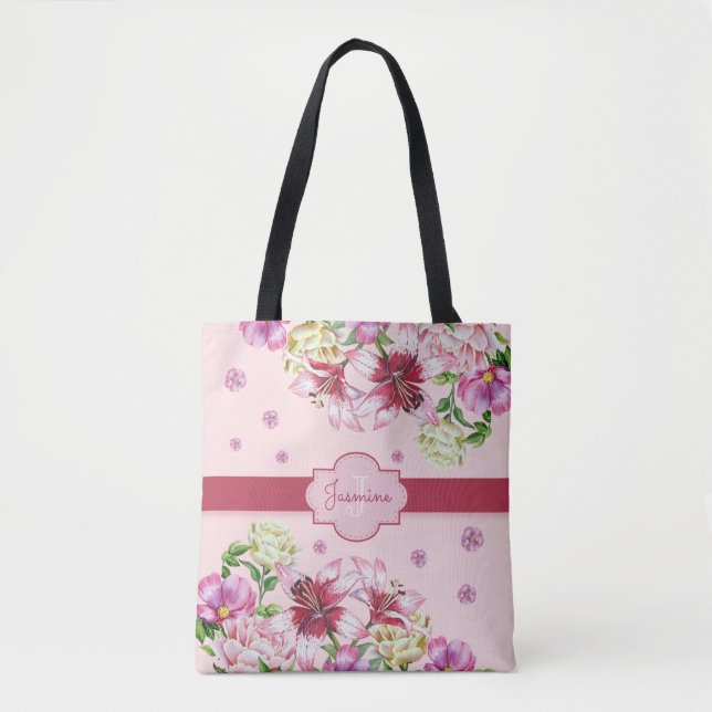 Tote Bag Lily & Peony Rose floral (Devant)