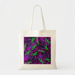 Tote Bag Lime Green Dragonlies sur Hot Pink et Purple