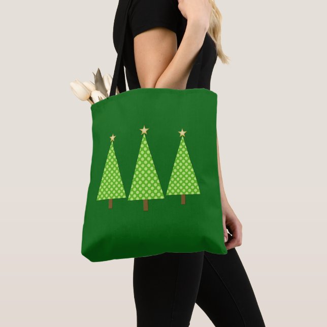 Tote Bag Lime Green Polka Dot Modern Christmas Tree Fourre- (De près)