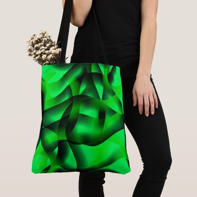 Tote Bag Lime vert et noir ondulation, avec ombre? (De près)