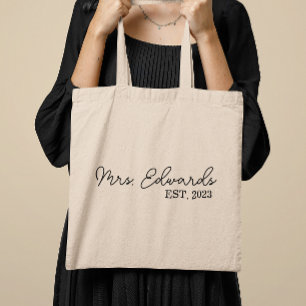 Tote Bag Limite Cursive Mme Custom Nom de famille Mariage C