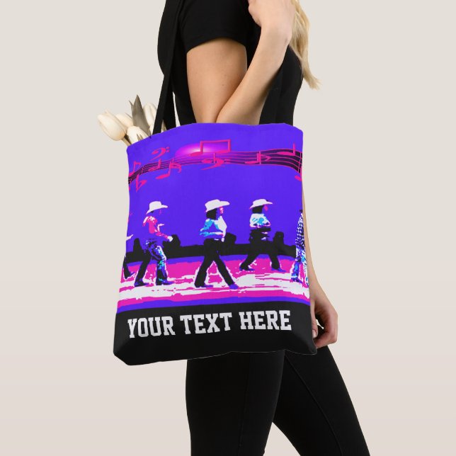 Tote Bag Line Dancing Western Group Blue (VOTRE TEXTE) (De près)
