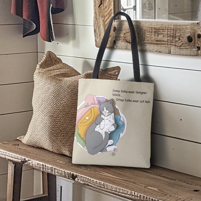 Tote Bag Linge Cheveux de Chat Gris Blanc (Créateur téléchargé)