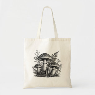 Tote Bag Linogravure de champignons forestiers vintage