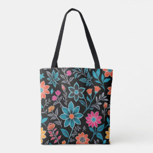 Tote Bag Linoprint coloré motif floral