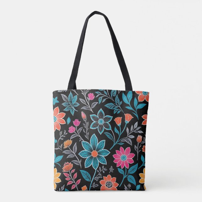 Tote Bag Linoprint coloré motif floral (Dos)