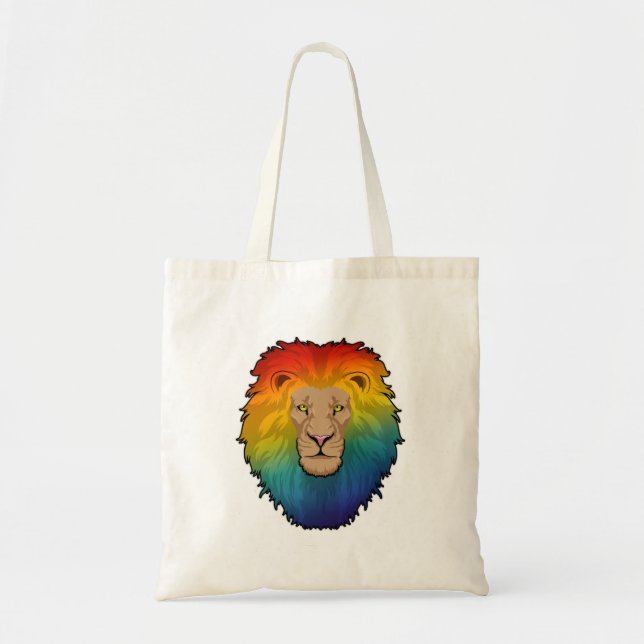 Tote Bag Lion aux couleurs arc-en-ciel (Devant)