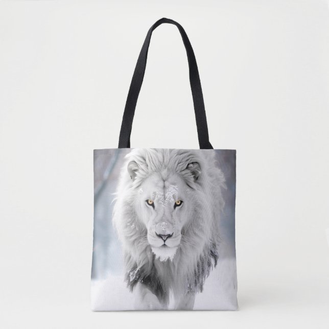 Tote Bag Lion blanc majestueux en hiver Wonderland Design (Devant)