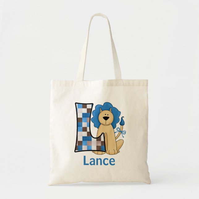 Tote Bag Lion bleu pour Monogramme L (Devant)