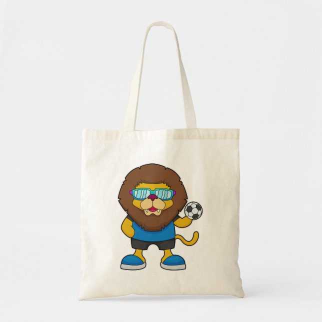 Tote Bag Lion comme joueur de football avec Soccer (Devant)