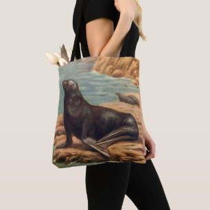 Tote Bag Lion de mer vintage au bord de la mer, Mammifères 