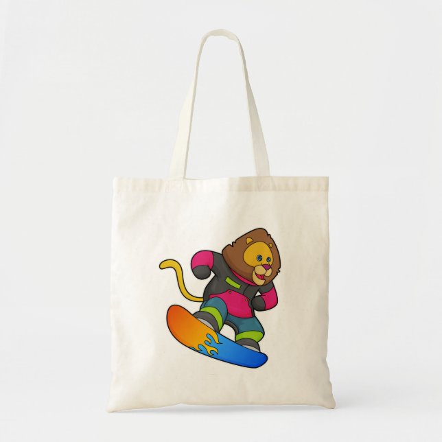 Tote Bag Lion en Snowboard avec Snowboard (Devant)