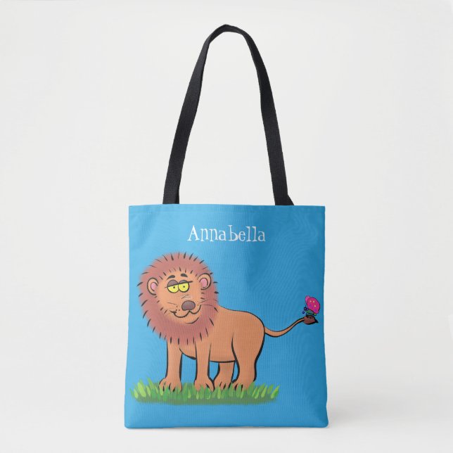 Tote Bag Lion joyeux avec dessin animé de papillon (Devant)