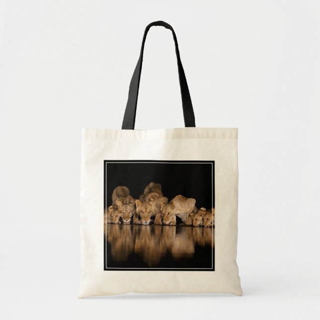 Tote Bag Lion Pride Drinks at the Water Hole at Night (Devant)