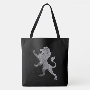 Tote Bag Lion royal d'argent sur noir