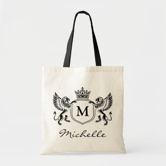 Tote Bag Lions de la Couronne royale moderne Monogramme (Devant)