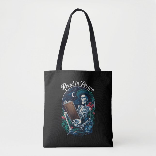 Tote Bag Lire dans Peace Skeleton Lecture Livre Lover Booki (Devant)