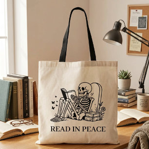 Tote Bag Lire en paix drôle amateur de livres squelette de