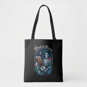 Tote Bag Lire en paix squelette amateur de livre bibliophil