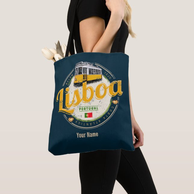 Tote Bag Lisbonne Portugal avec Tramway Retro Souvenir Vint (De près)