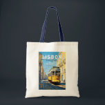 Tote Bag Lisbonne Portugal Jaune Tramway Voyage Art Vintage<br><div class="desc">Design de voyage vectoriel rétro de Lisbonne dans un style emblème. Ville portuaire prospère située à l'estuaire du Tage,  connue pour ses vieilles bâtisses aux couleurs pastel.</div>