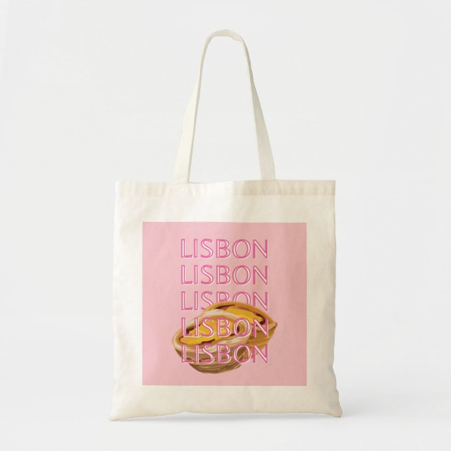 Tote Bag Lisbonne Travel Art, Portugal, Rose, Preppy (Devant)