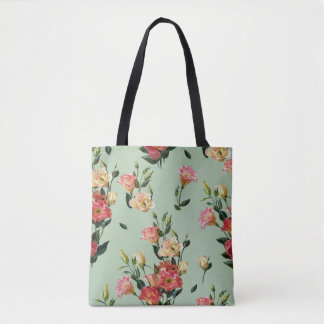 Tote Bag Lisianthus victorien : Aquarelle Florale d'olive.