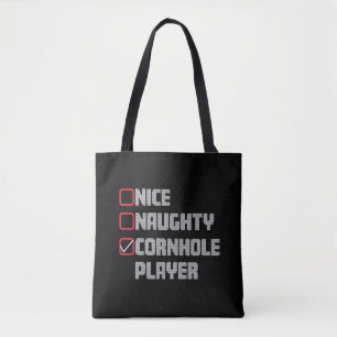 Tote Bag Liste de joueurs de cornhole Nice Naughty Noël dég