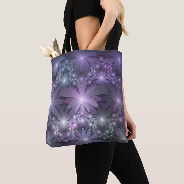 Tote Bag Lit de fleurs tendance brillant art fractal abstra (De près)