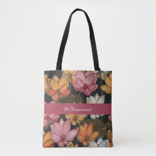 Tote Bag Lit d'eau de Lotus en floraison sur noir de charbo