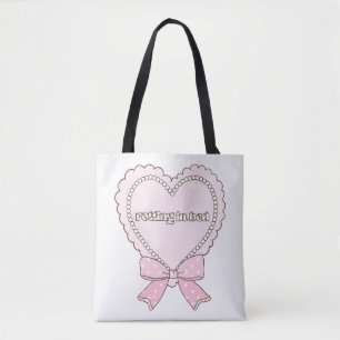 Tote Bag Lit en décomposition cœur design Perles et ruban