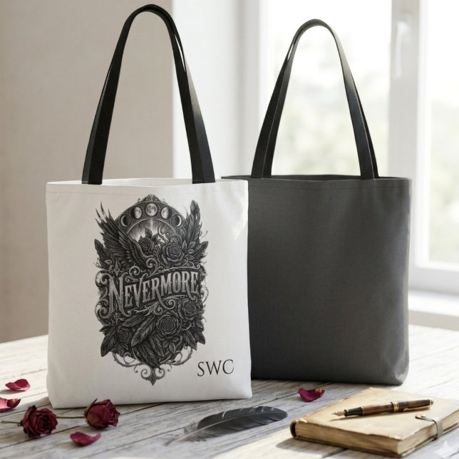 Tote Bag Littérature gothique Nevermore Amant du corbeau (Gothic nevermore raven book tote bag)