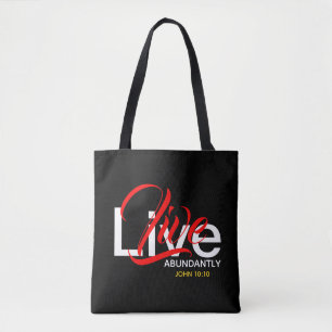 Tote Bag Live Abondamment John 10:10 Écriture Monogramme