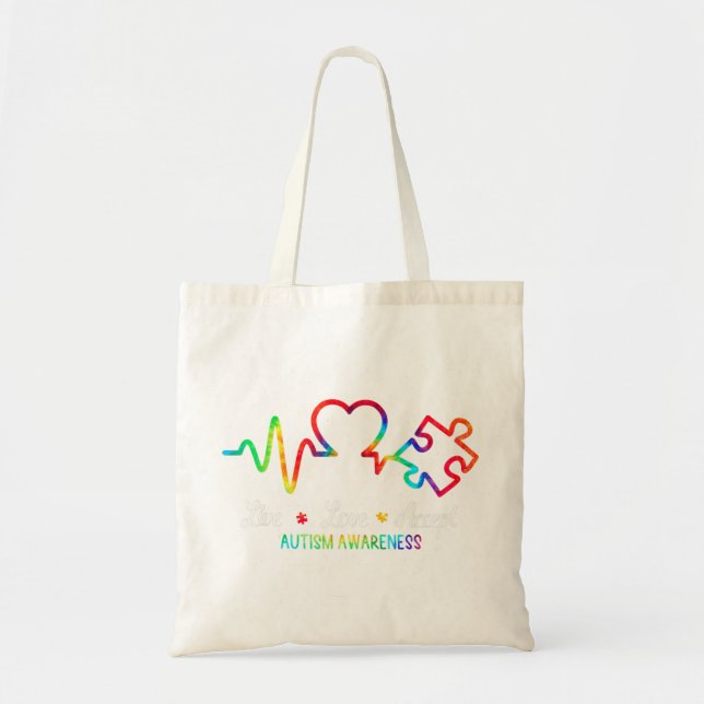 Tote Bag Live Love Accepter Sensibilisation sur l'autisme M (Devant)