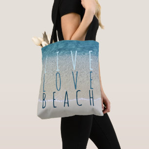 Tote Bag Live Love Beach Turquoise Blue Ocean Surf Vagues à