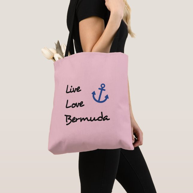 Tote Bag Live Love Bermuda Script Texte avec Ancre (De près)