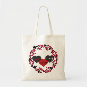 Tote Bag Live Love Laugh Red, White et Black Heart Design