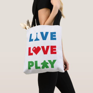 Tote Bag Live, Love, Play Colorful White Fourre-tout