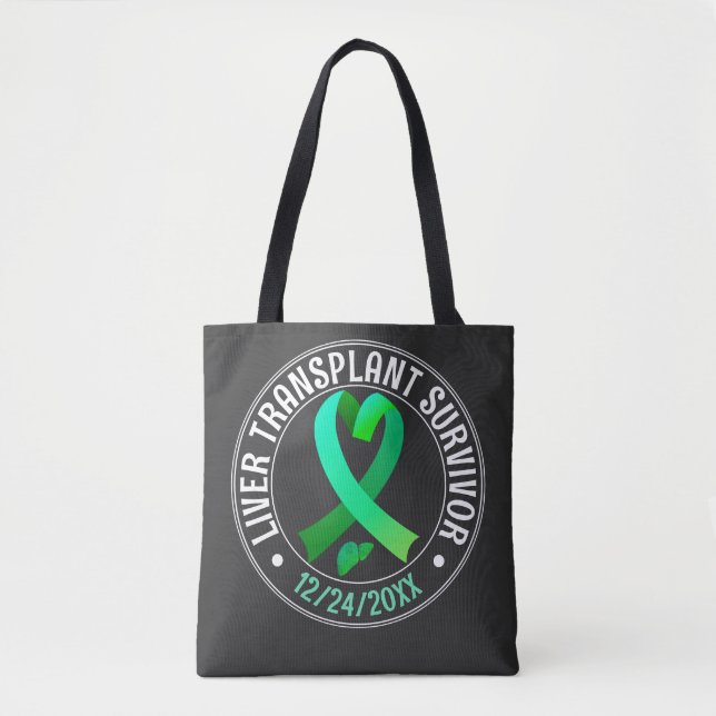 Tote Bag Liver Transplant Survivor Green Ribbon Custom (Devant)