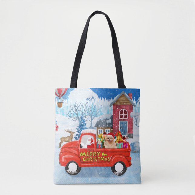 Tote Bag Livraison de Noël de Chien de Poméranie Camion Nei (Devant)