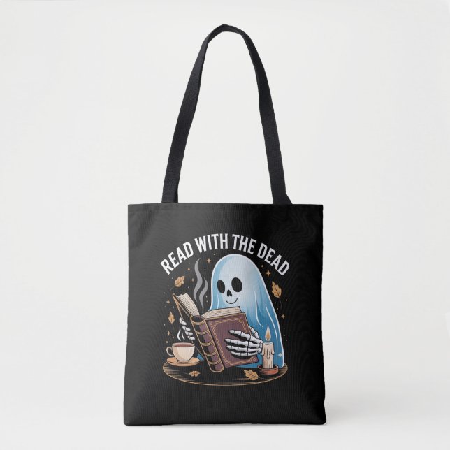 Tote Bag Livre confortable Halloween Ghost Skeleton Lecture (Devant)