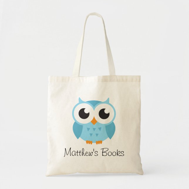 Tote Bag Livre de bibliothèque personnalisé par hibou bleu (Devant)
