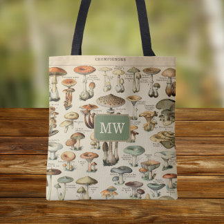 Tote Bag Livre de monogramme personnalisé de champignons vi