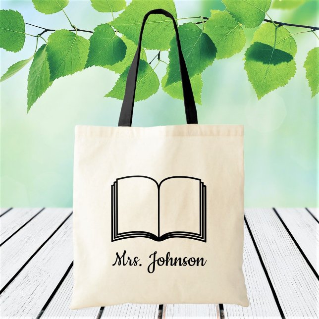 Tote Bag Livre de nom de l'enseignant personnalisé Texte pe (Créateur téléchargé)
